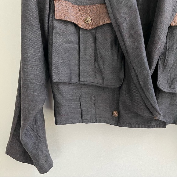 [sergio z] 100% linen leather trim strong shoulder lightweight bomber jacket 44 - Picture 4 of 8